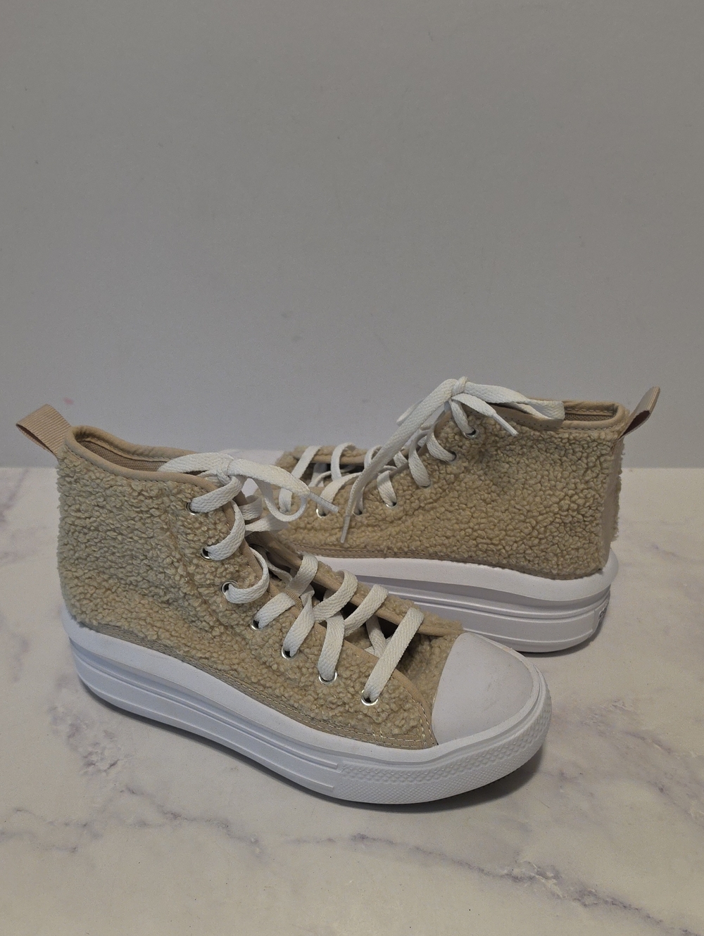 Converse Beige Sherpa High-Top Platform Sneakers - Lace-Up